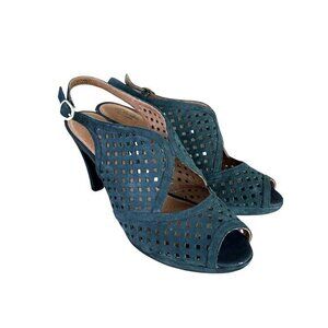 Clarks Artisan Wessex Shay Pump Black‎ Laser Cut Peep Toe Heel Womens 10